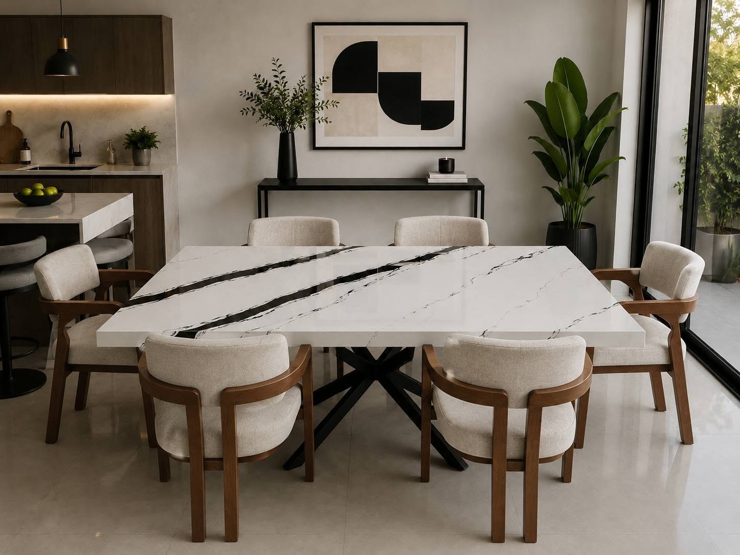 Comedor contemporáneo con cuarzo